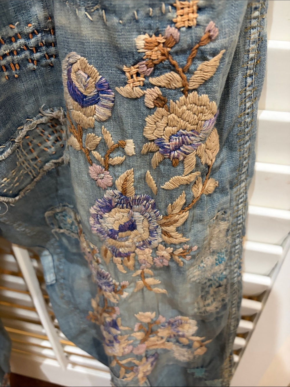 Magnolia Pearl Women's Embroidered Distressed Rosarian Miners Denim - Picture 6 of 7